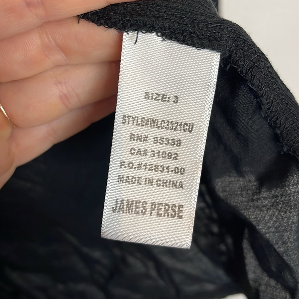 James Perse Contrast Ribbed Pannel Button Down Black Blouse Size 3 - Picture 6 of 7